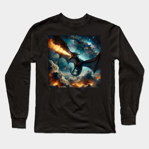 Celestial Blaze: Sovereign of the Starry Deep Long Sleeve T-Shirt by ElectricPeacock